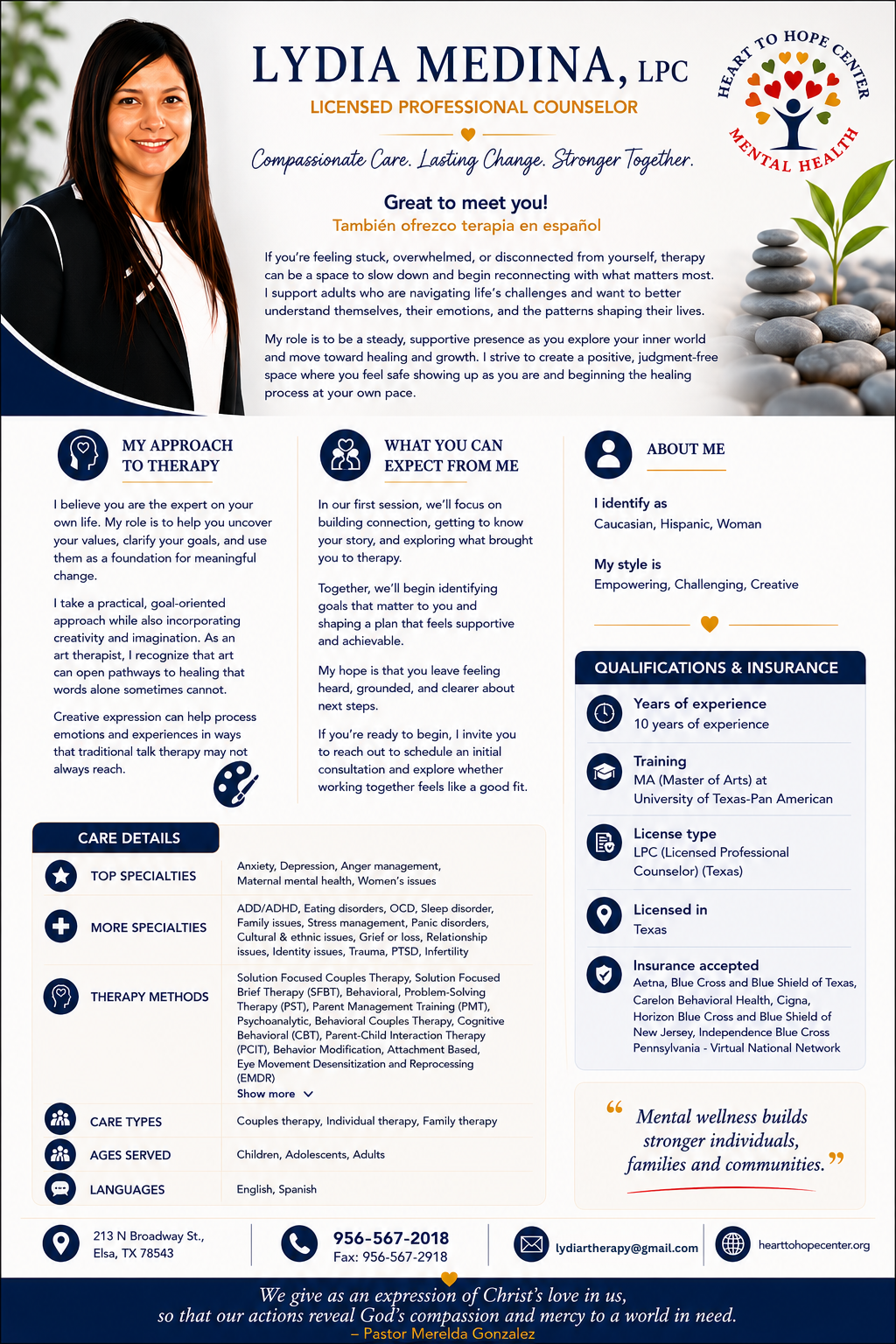 Lydia Medina, LPC — Heart to Hope Center