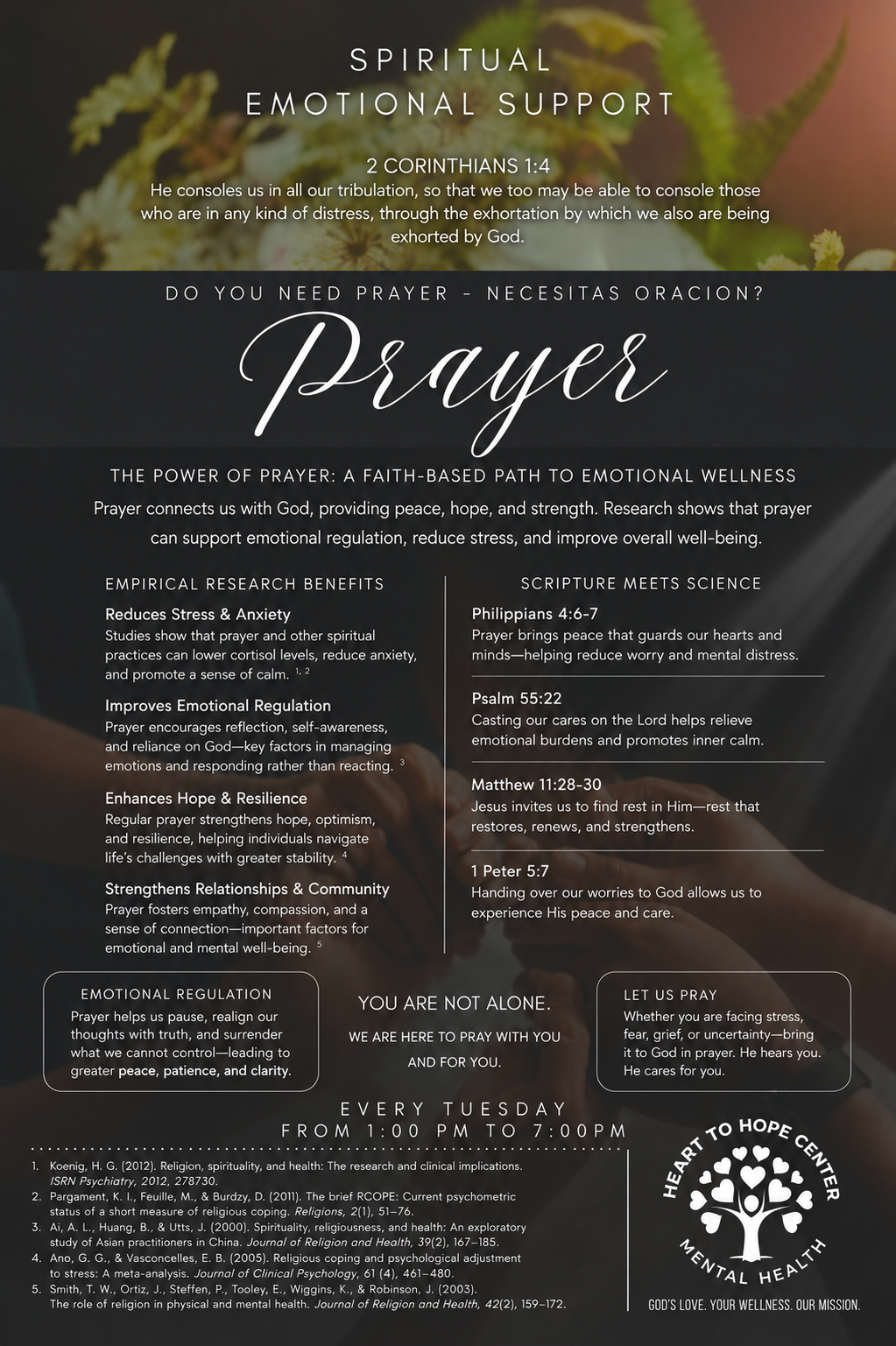 Spiritual & Emotional Support program infographic — Heart to Hope Center